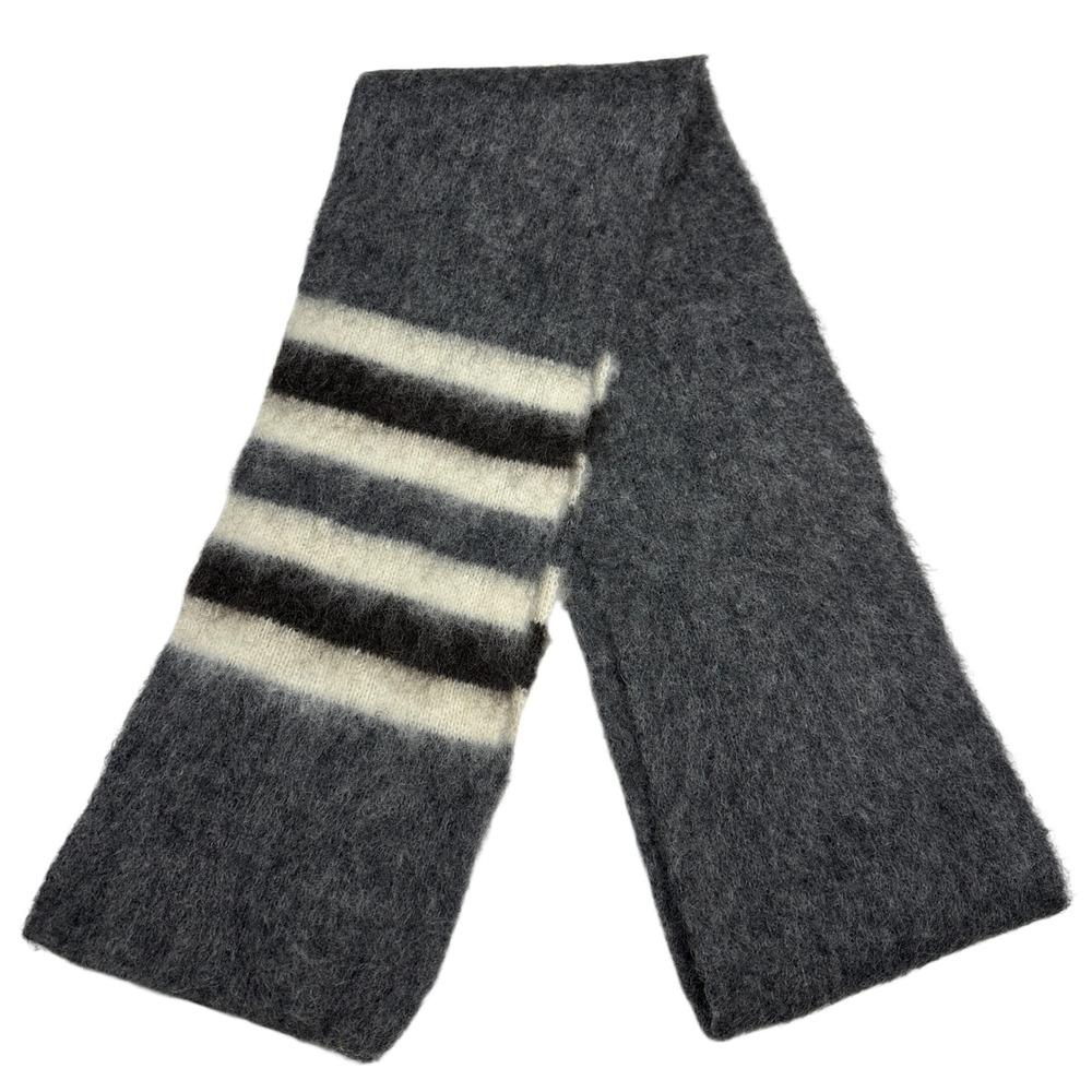 Vintage 80s Alafoss Icewool Scarf Gray Striped Pure Wool Made in Iceland Fuzzy